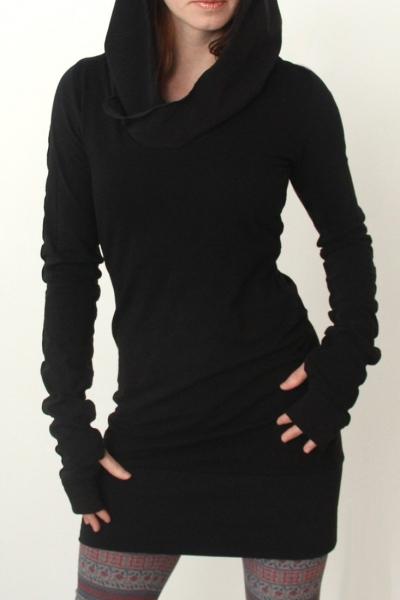 Oasap Black Long Sleeve Slim Fit Hooded Dress