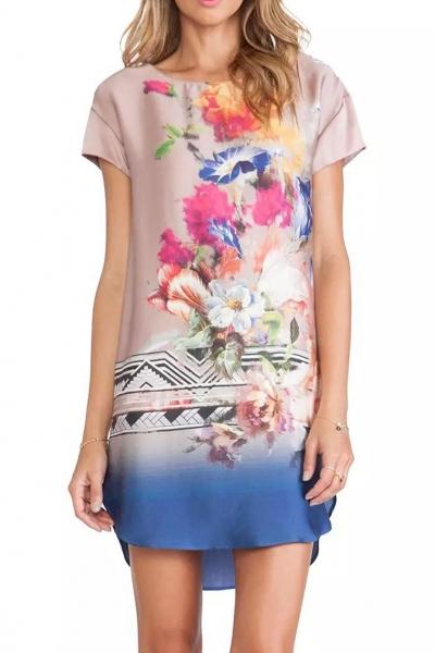 Oasap Classic Tribal Print Graphic High-low Shift Dress