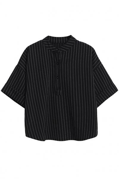 Oasap Gorgeous Pinstripe Print Loose Shirt