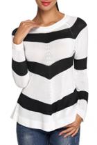 Oasap Casual Striped Knit Crew Neck Long Sleeve Sweater