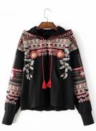Oasap Long Sleeve Embroidery Pullover Hoodie