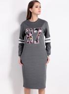 Oasap Casual Long Sleeve Number Printed Dresses