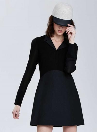 Oasap Women's Long Sleeve Notched Collar A-line Dress
