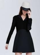 Oasap Women's Long Sleeve Notched Collar A-line Dress
