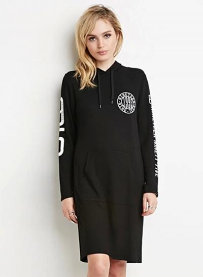 Oasap Women's Black Hoodie Letter Print Sports Dress