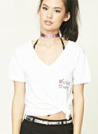 Oasap V Neck Letter Printed Printed Tee