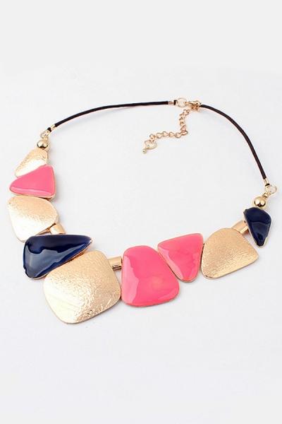 Oasap Color Block Geo Bib Choker