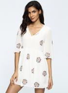 Oasap V Neck Half Sleeve Floral Printed Mini Dress