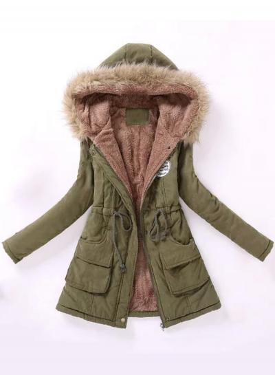 Oasap Fashion Faux Fur Trim Hood Drawstring Waist Parka Coat