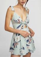 Oasap Deep V Neck Floral Print Tie Bust Strappy Romper