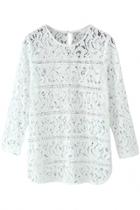 Oasap Casual Solid Crochet Lace Blouse