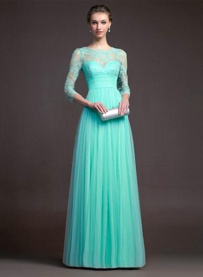 Oasap 3/4 Sleeve Lace Maxi Evening Pleated Dress