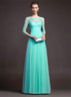 Oasap 3/4 Sleeve Lace Maxi Evening Pleated Dress