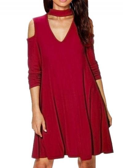 Oasap Halter Off Shoulder Long Sleeve Casual Dresses