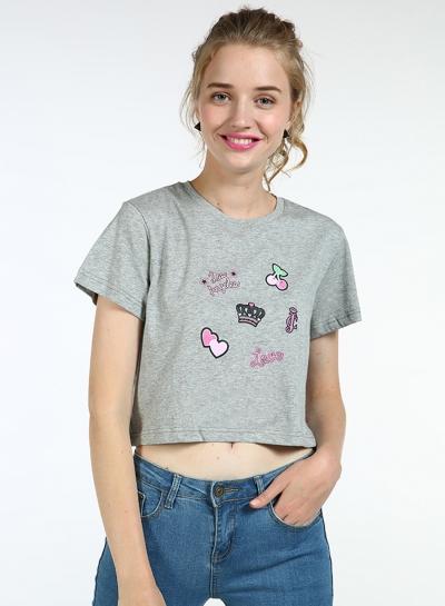 Oasap Fashion Short Sleeve Cartoon Printed Cropped Top