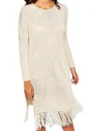 Oasap Women's Casual Solid Long Sleeve Side Split Fringed Sweater