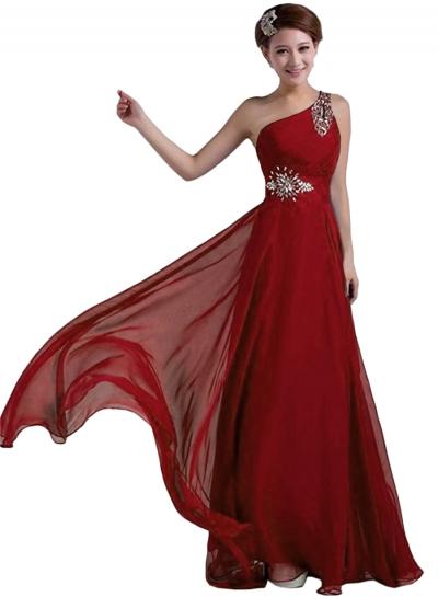Oasap Elegant One Shoulder Rhinestone Long Prom Dress