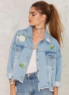 Oasap Women's Floral Print Uncovered Button Denim Coat