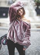 Oasap Fashion Loose Fit Velvet Pullover Hoodie