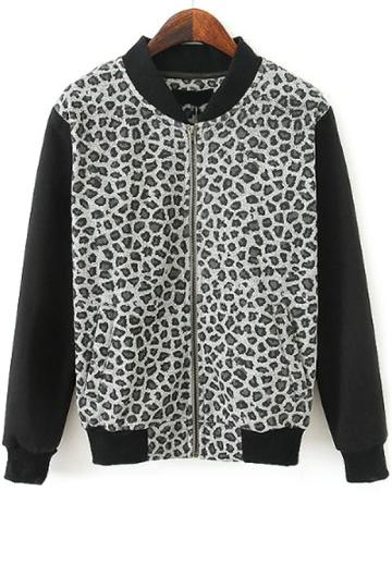 Oasap Personalized Leopard Contrast Jacket