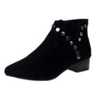 Oasap Round Rivet Pointed Toe Block Heels Ankle Nubuck Boots