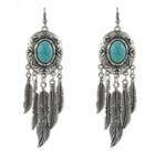 Oasap Bohemian Feather Fringe Turquoise Stone Earrings