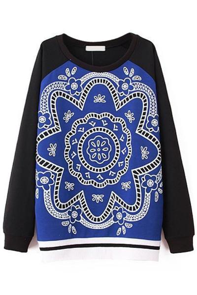 Oasap Kaleidoscope Pattern Raglan Sweatshirt