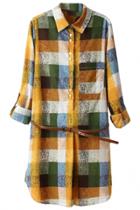 Oasap Blend Color Plaid Print Long Shirt