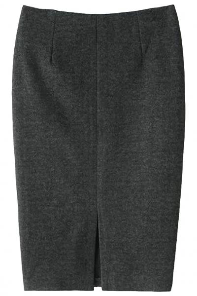 Oasap Formal Solid Woolen Pencil Skirt With Front Slit