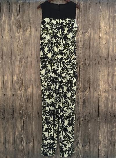 Oasap Casual Sleeveless Palm Tree Printed Jumpsuit