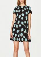 Oasap Round Neck Floral Print Slim Dress