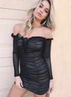 Oasap Off Shoulder Bodycon Mini Ruched Dress