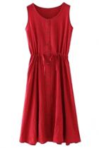 Oasap Vintage Solid Sleeveless Buttoned Dress