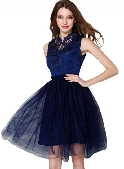 Oasap Sleeveless Lace Splicing A-line Mesh Cocktail Dress