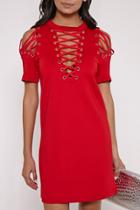 Oasap Lace-up Front Shoulder Round Neck Shift Dress