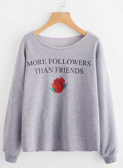 Oasap Floral Letters Printed Long Sleeve Sweatshirts