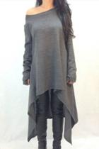 Oasap Deep Grey Long Sleeve Asymmetrical Knit Dress