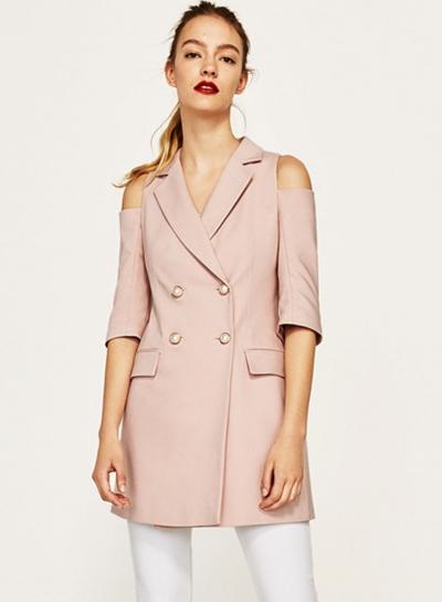 Oasap Off Shoulder 3/4 Sleeve Double Breasted Coat