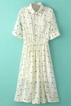 Oasap Demure Buttoned Short Sleeve Printed Dress