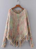 Oasap Fashion Heathered Mohair Sweater Cloak With Tassels