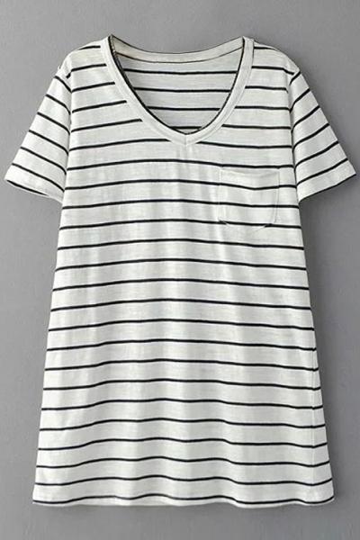 Oasap Classic Color Block Stripe Loose Fit Tee