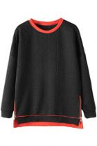 Oasap Black Long-sleeve Zip Deco Sweatshirt