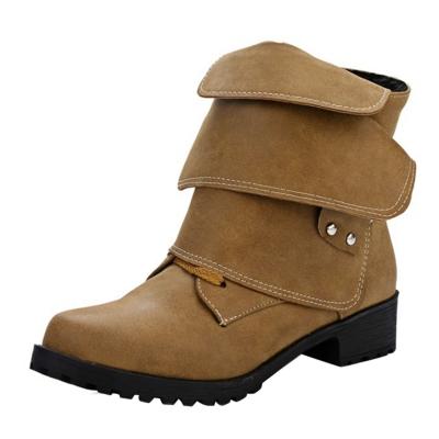 Oasap Fold Down Buckle Strap Block Heels Ankle Boots