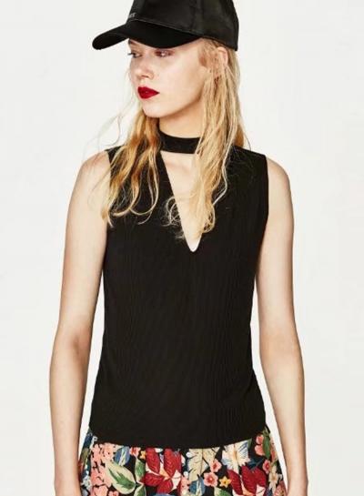 Oasap Choker V Neck Slim Fit Solid Tank