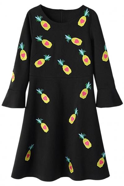 Oasap Pineapple Graphic A-line Little Black Dress