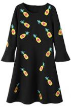 Oasap Pineapple Graphic A-line Little Black Dress