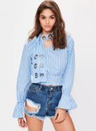 Oasap V Neck Striped Blouse With Hollow Neckband