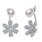 Oasap Sterling Silver Pearl Zircon Flower Shape Studded Earrings