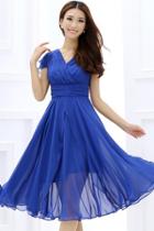 Oasap Chic Chiffon Bound Waist Pleated Dress