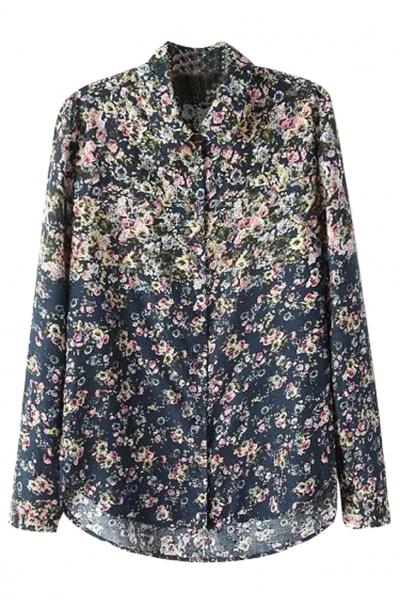 Oasap Fancy Floral High-low Button Down Shirt
